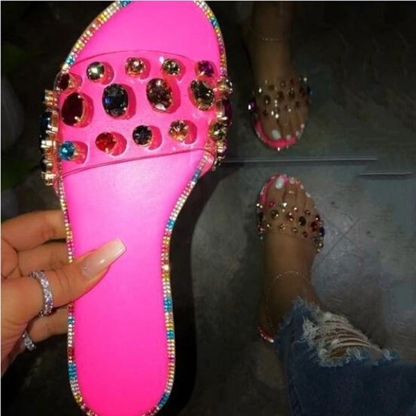 

color diamond sandals women's summer large flat bottomed beach slippers, Black