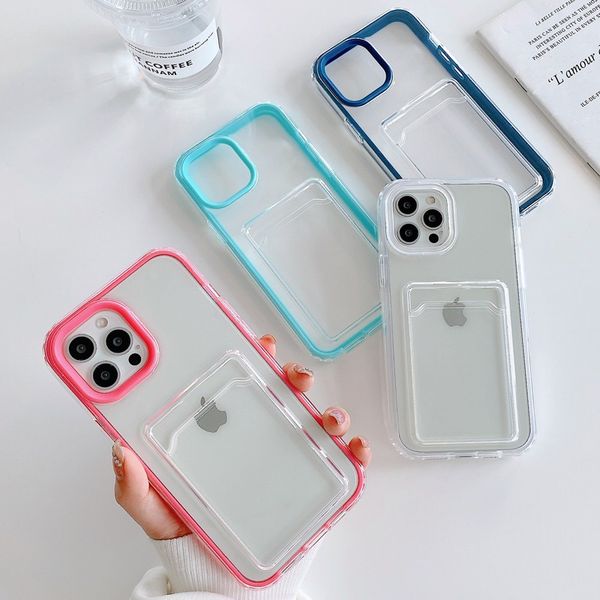 

candy color clear card slots phone cases transparent soft silicone for iphone 13 pro max 12 11 x xr xs 7 8 plus 2 in 1 pc tpu back shell cov