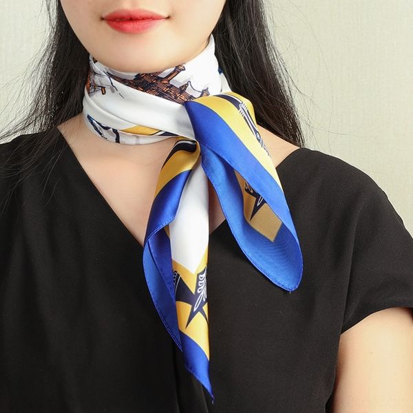 

WVj7 no fading small square imitation silk korean versatile silk women small square scarf scarf cravat spring and autumn thin winter ties s, Black;gray