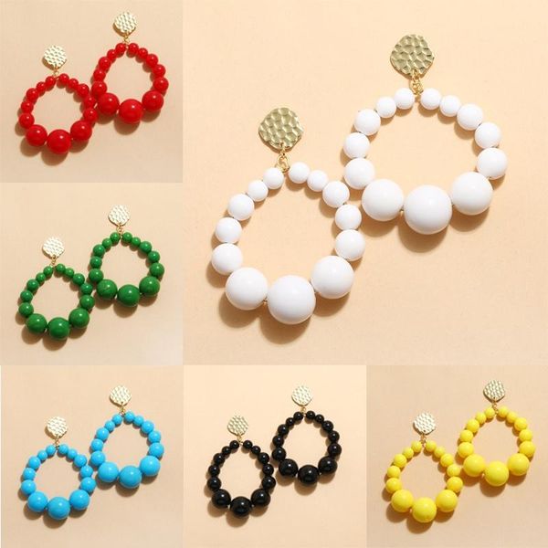 

dangle & chandelier 1pair bohemian colorful bead hyperbol earrings for women gradual acrylic vintage hanging fashion female party jewelry, Silver