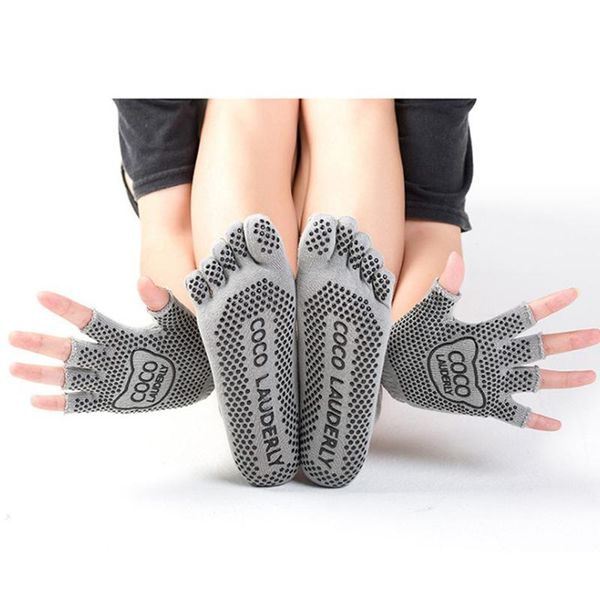 

sports socks set of yoga fitness sport ballet gloves anti-slip dispensed gym five toe, Black