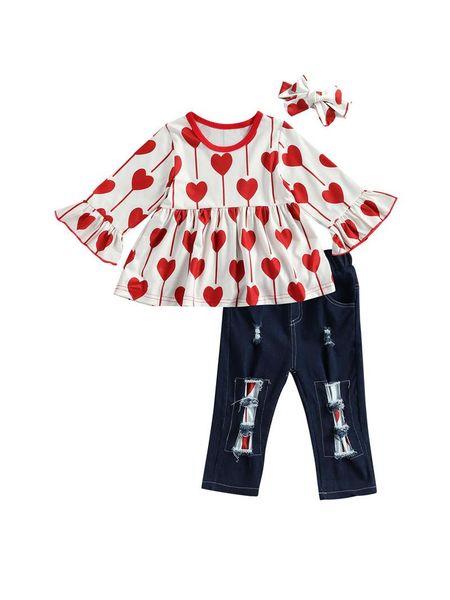 

clothing sets toddler baby love pattern printing three-pieces set, infant girl's long sleeve + pants headband set, White