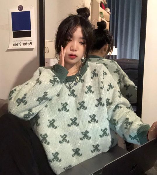 

women's sweaters winter streetwear oversized sweater korean casual knitted jumper fashion loose knitwear y2k chic warm pullovers, White;black