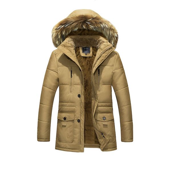 

Fashion Jacket Men's Hooded Plush Warm able Wear Size 220 Kg, Khaki