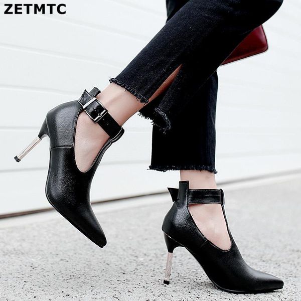 

fashion female shoes stiletto heels ankle buckle pointed 32-45 dress, Black
