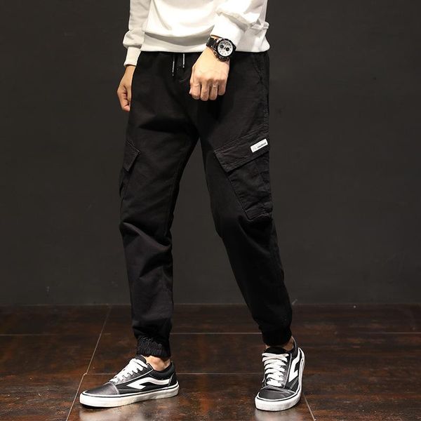 

men's pants side pockets harem mens hip hop patchwork tide ripped sweatpants joggers trousers male fashion full length, Black