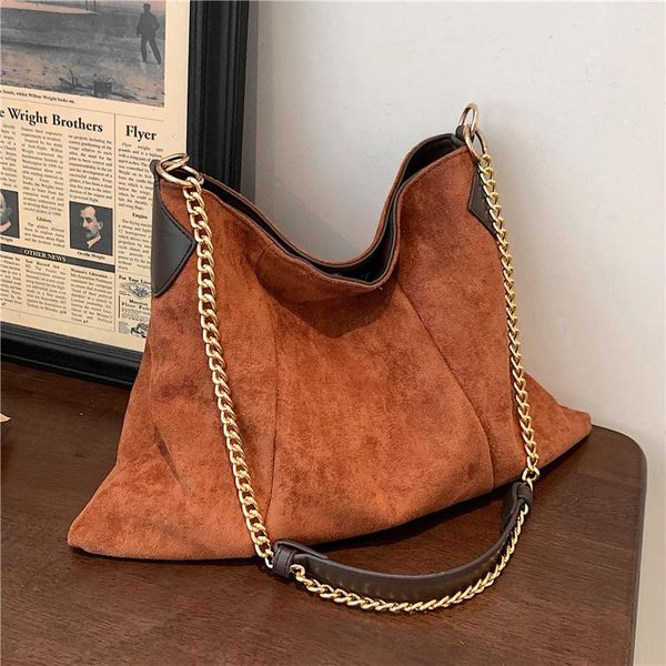 

evening bags burminsa vintage suede big chain tote shoulder for women large capacity shopper handbags hobo crossbody winter 2021