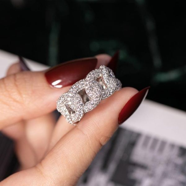 

cluster rings brand fashion hollow out chain painting full sona diamond ring wedding jewelry sparkling 925 sterling silver for women, Golden;silver