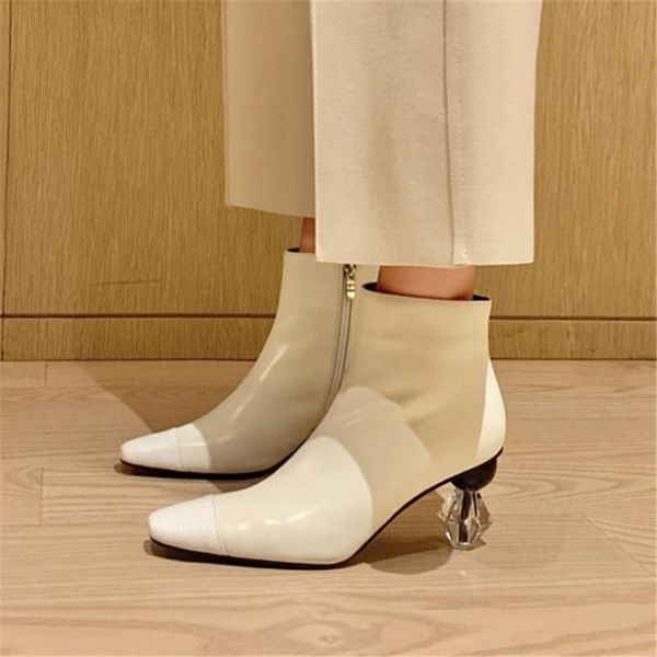 

boots pxelena designer strange crystal high heels women ankle natural genuine leather party dress work shoes lady autumn winter, Black