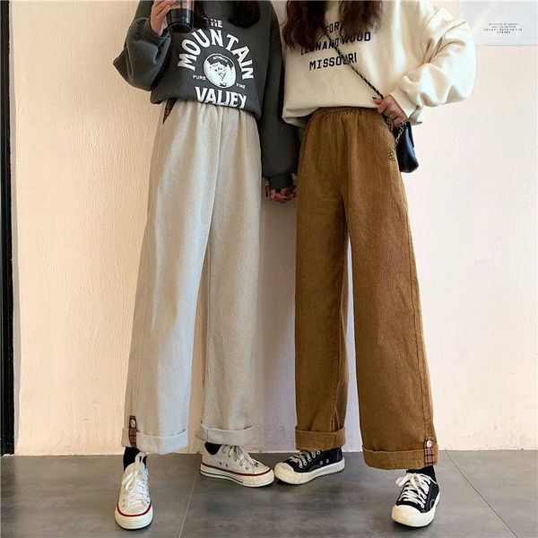 

favour corduroy wide leg pants winter 2021 fashion korean style warm women casual plus velvet loose trousers women's & capris, Black;white