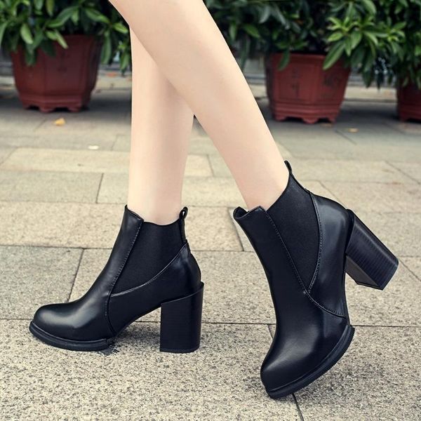 

boots autumn and winter korean version of the skinny with women's chunky boot pointed, Black