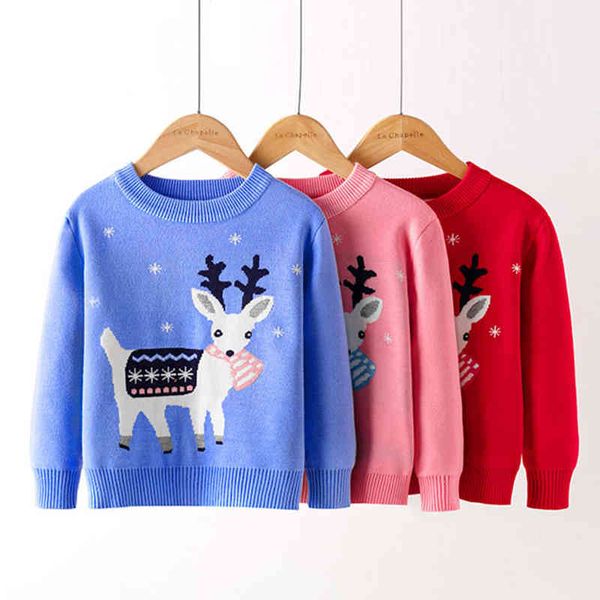 

christmas baby girls sweater autumn winter kids knitwear boys pullover cartoon deer knitted children's clothing 210429, Blue