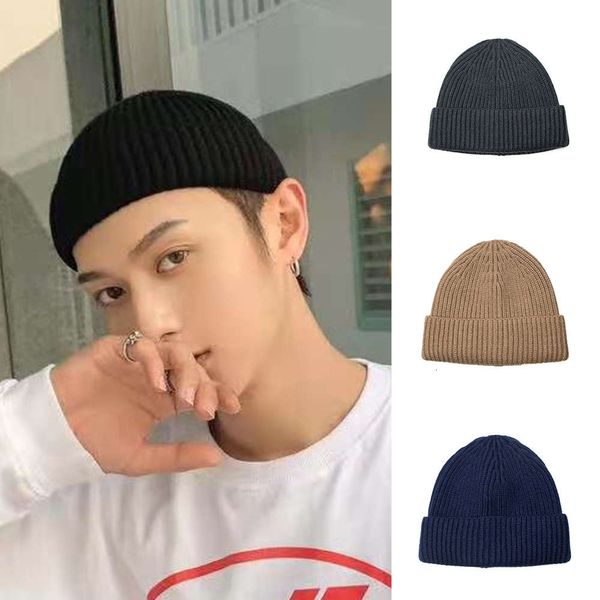 

hat short wool cold warm pullover versatile knitted melon skin outdoor damp, Blue;gray