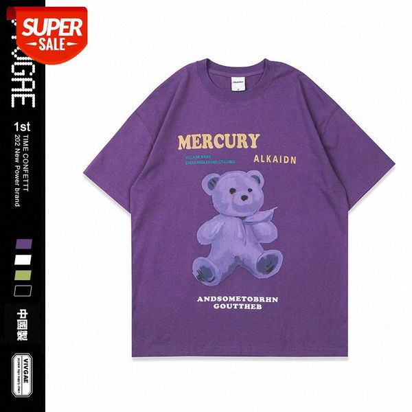 

vivgae street bear short-sleeved t-shirt men and women loose casual wild couple #bz05, White;black