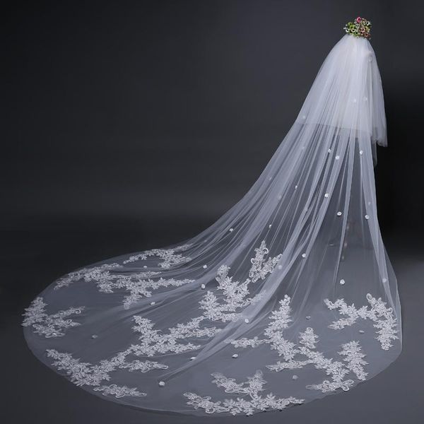 

bridal veils veil lace luxury cathedral wedding dress, Black