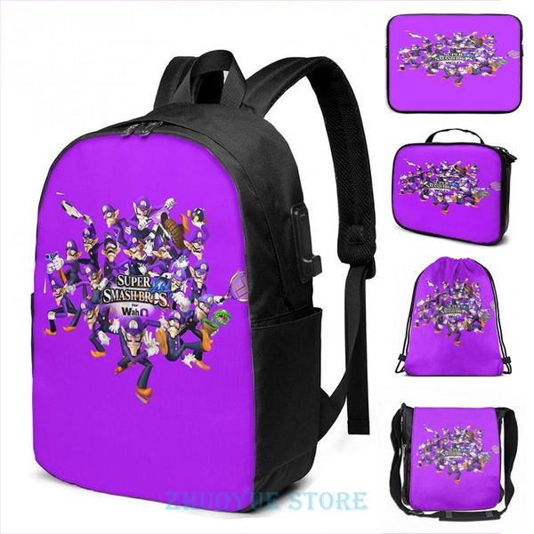 

backpack funny graphic print super wah bros. usb charge men school bags women bag travel laptop