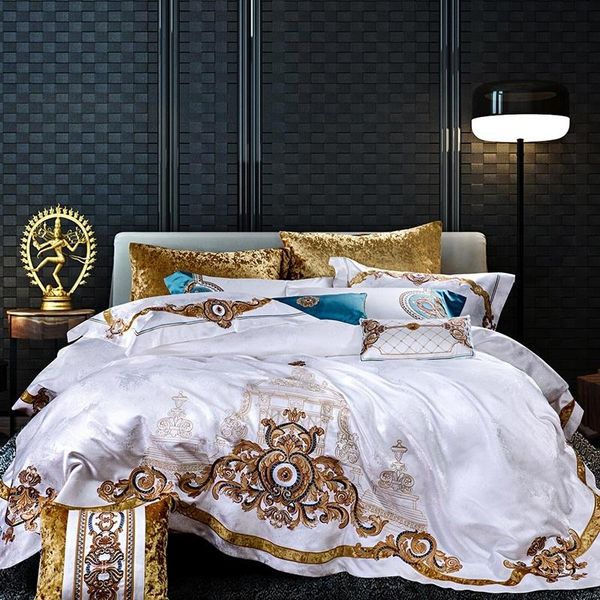 

4/6/10pcs satin cotton luxury royal bedding set king  size duvet cover bed sheet pillow wedding shams bedspread sets