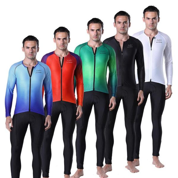 

racing sets 2021 lubi men autumn cycling jersey bib set pro team breathable bike kits clothing mtb suit bicycle clothes sportswear, Black;blue