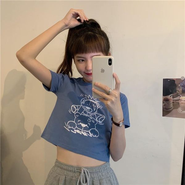 

retro lazy ins bear print tshirt women's t-shirt, White