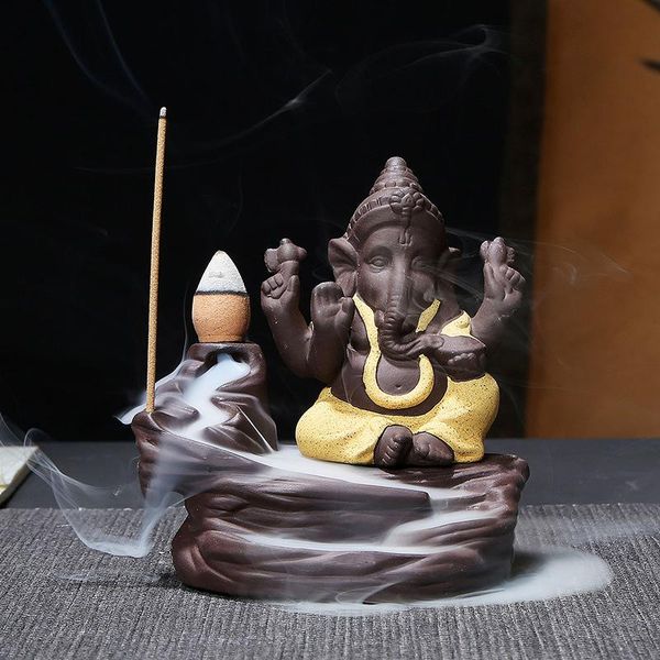

fragrance lamps ceramic backflow incense burner holder elephant buddha figurines base ornament