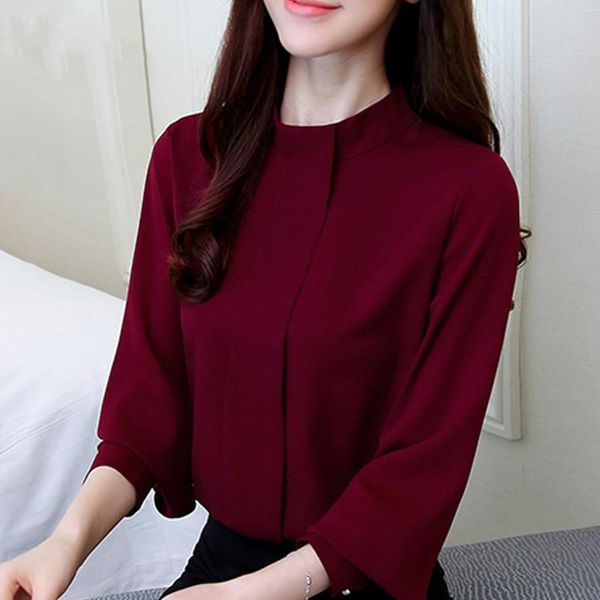 

women's blouses & shirts fashion women blouse shirt long sleeve plus size clothing red office lady feminine, White