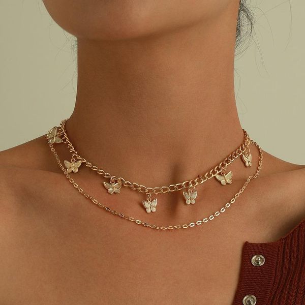 

chains multilayer necklace woman butterfly necklaces women retro fashion charms jewelry girls party gold color trendy alloy naszyjnik, Silver