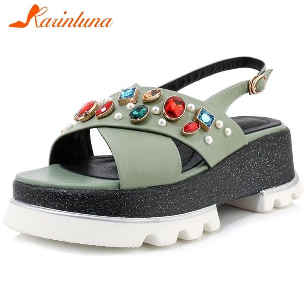 

dress shoes karin girl comfort summer wedges beach sandals genuine leather rhinestone women brand design platform, Black