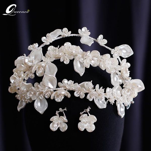 

hair clips & barrettes exquisite white flower crown set with earrings handmade bridal tiara wedding dress accessories women jewelry 2021 tre, Golden;silver