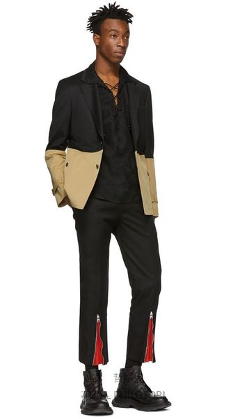 

men's pants casual nine-minute zipper stitching summer slim body., Black