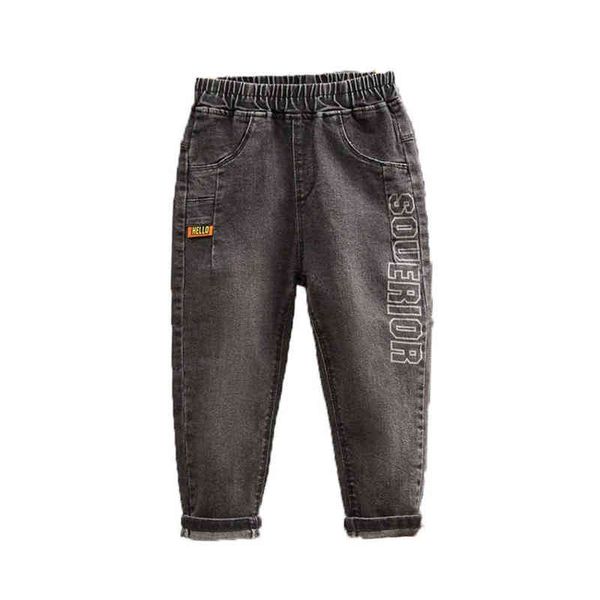 Весна осень джинсы для мальчиков Новый 2022 Корейский верситель мода Красивая эластичная талия Свободные повседневные Детские открытые джинсовые брюки G1220