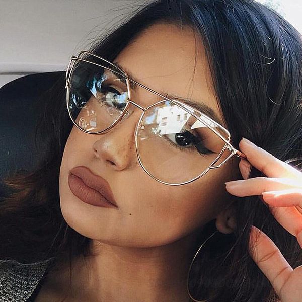 

fashion sunglasses frames 2021 cat eye vintage brand designer rose gold mirror eyeglasses for women metal clear lens glasses female oculos, Black