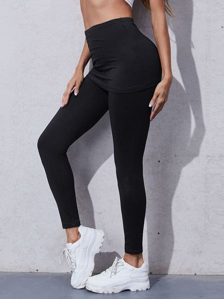 

high waist 2 in 1 cropped leggings y4j3#, Black
