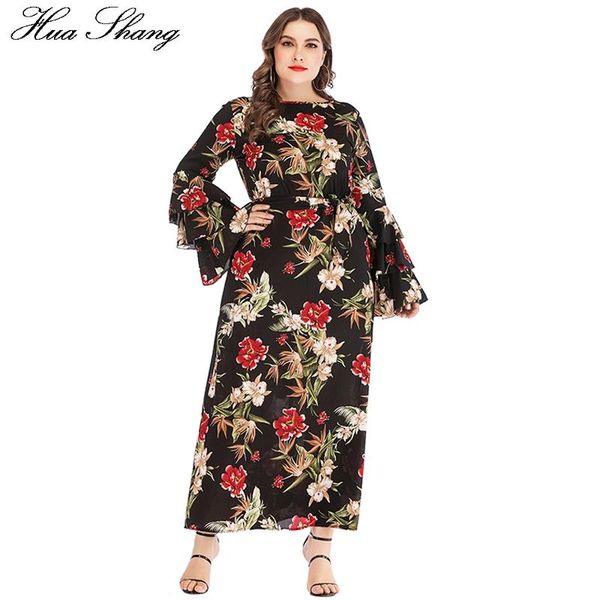 

casual dresses floral maxi dress women summer layers ruffles flare long sleeve elegant a line loose oversized tunic beach, Black;gray