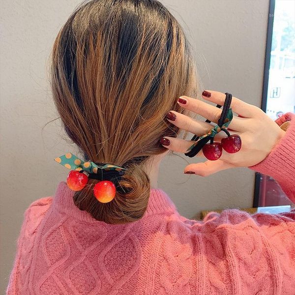 

korean cute bow candy cherry hair rubber band sweet tie rope for women girl trendy elastic ponytail holder accessories1