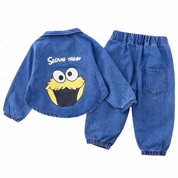 

children's suit cowboy denim suit baby jacket smile face coats outfits jeans sets trendy 2 3 4 5 6 7 8 years boys girls children's, White