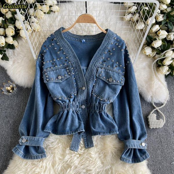 

women's jackets spring autumn beading harajuku streetwear denim jacket women outerwear korean clothing bomber vintage jeans coat, Black;brown