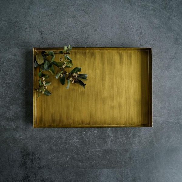 

kitchen storage & organization vintage gold tray metal iron rectangle plate home decoration pography props geometric old snack