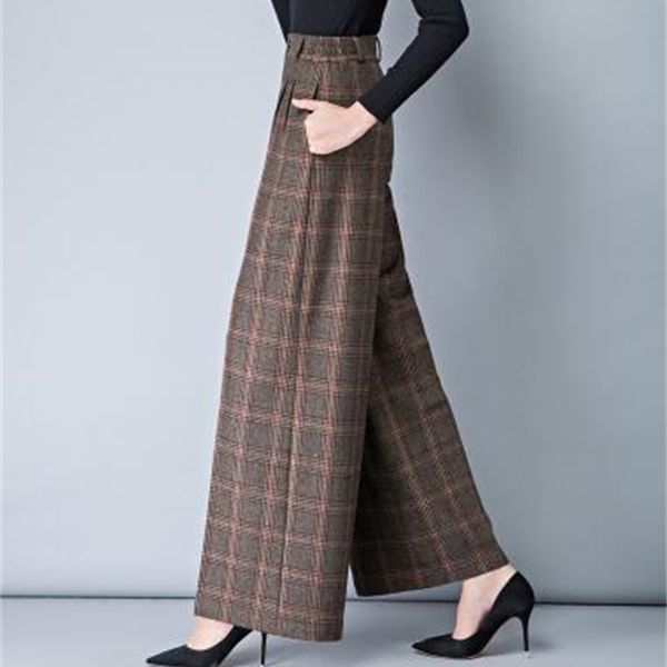 

capris plus size 3xl 4xl woolen impression chess women's pants leg high waist enlargement, Black;white