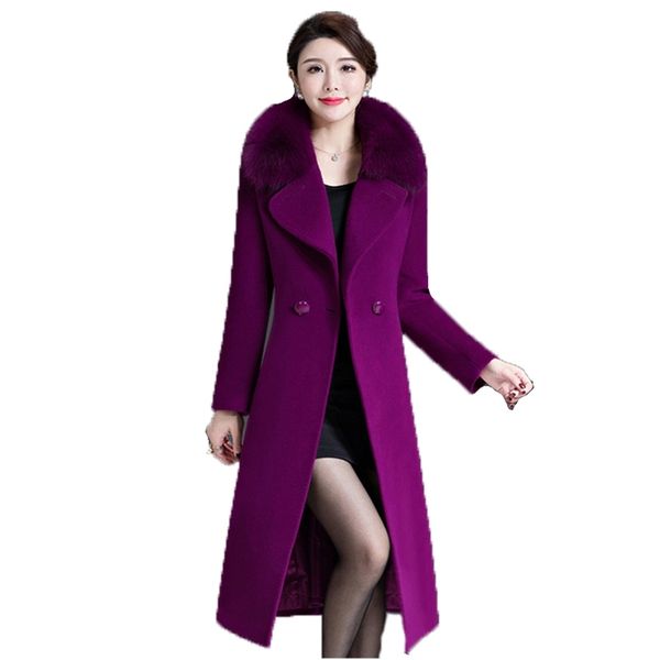 Mamma cappotto di lana donna M-5XL plus size manica lunga viola vino rosso nero 019 inverno moda coreana calore abbigliamento LR354 210531