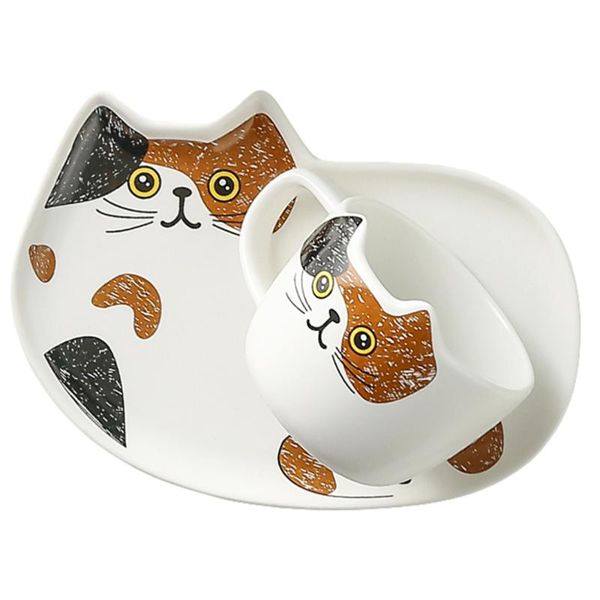 

set ceramic mug cup adorable cat design water saucer for home office mugs