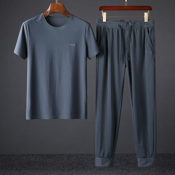 

men's tracksuits 2021 closet short sleeve leisure sports suit summer ice thin high-end two piece set, Gray