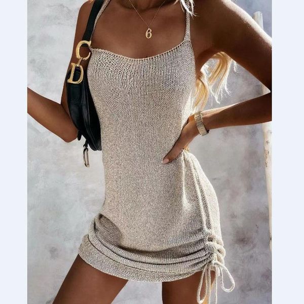 

casual dresses 2021 european and american summer products women's fashion sleeveless sweater dress, Black;gray