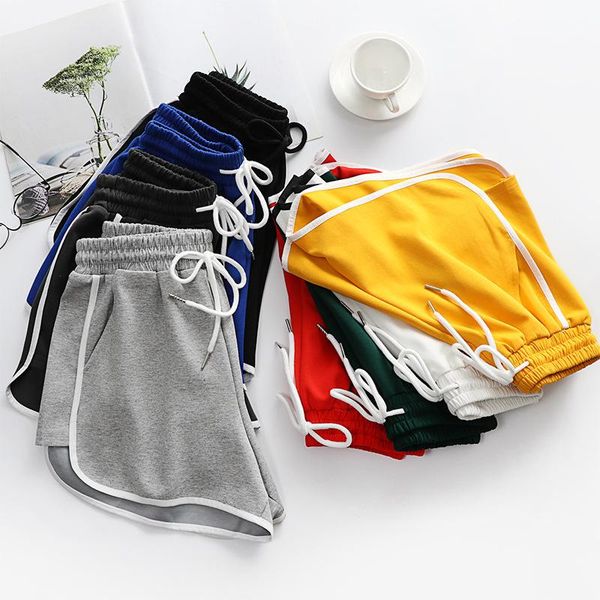 

women's shorts s-xl size bike cycling sports women solid mid waist elastic casual loose summer jogging, White;black