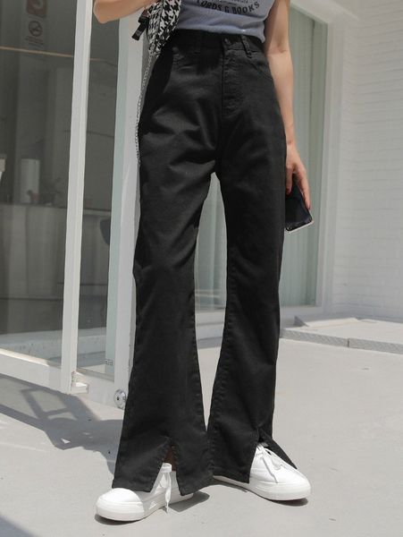 

dazy solid split hem jeans p5dk#, Blue