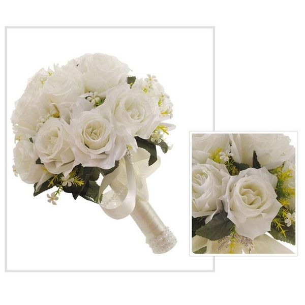 

decorative flowers & wreaths bride wedding flower bouquet bridesmaid artificial silk rose white fake crystal party prom supplies
