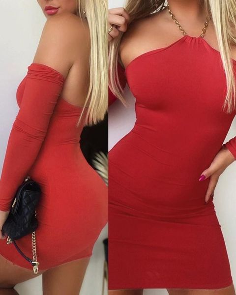 

casual dresses chain halter long sleeve bodycon dress, Black;gray