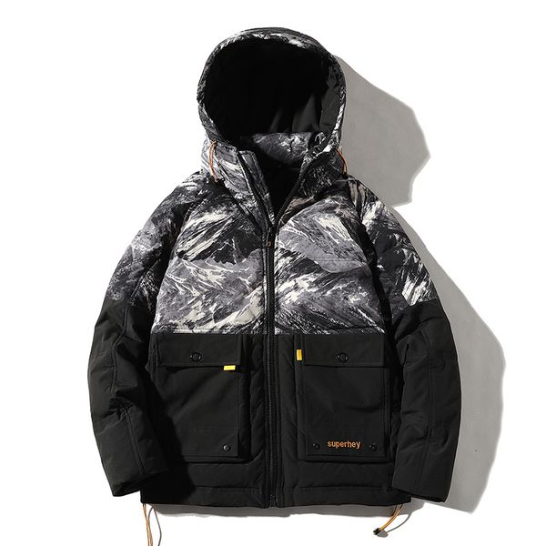 

downs hooded winter warm coat fashion men's casual jacket, Black