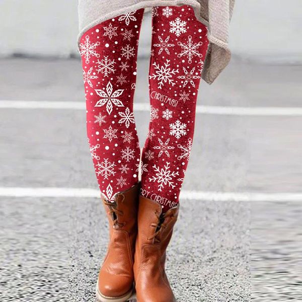 

running pants women's autumn and winter leggings warm christmas print clothes slim exotic casual snowflake legging, Black;blue