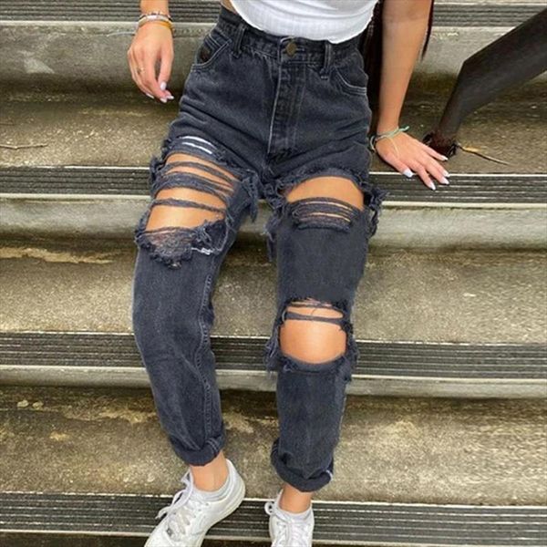 

jeans street style straight hole women shorts vintage casual pants hip hop all match streetwear high waist ripped for, White;black