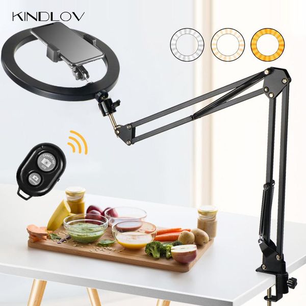 

flash heads kindlov dimmable led pography selfie remote ring light phone stand with folding arm circle fill for youtube studio live